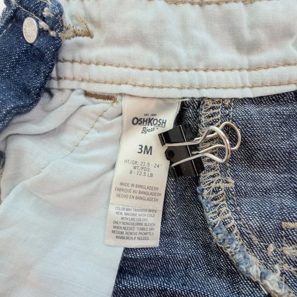 OshKosh B'gosh Denim Shortalls Baby 3M Dark Wash Excellent Vestbak Overalls